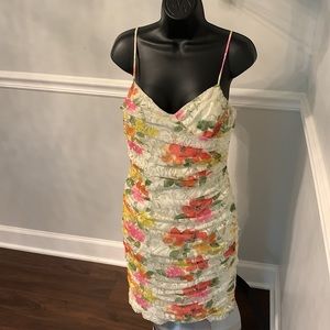 Vintage Phoebe Floral Lace Ruched Spaghetti Strap Dress Size 8
